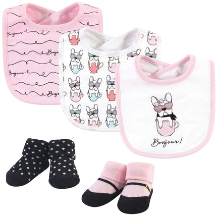 Hudson Baby Unisex Baby Cotton Bib and Sock Set, P