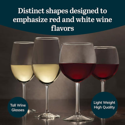 Libbey Vineyard Reserve Wine Glass Set of 12, Red and White Clear Wine Glasses, Merlot, Bordeaux, Chardonnay Gifts, Lead-Free Party Wine Glasses