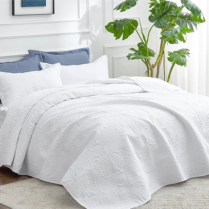 Love's cabin California King Bedding Set White - Lightweight Summer Quilt Cal King, Coin Pattern Bedspread for All Season, 3 Pieces (1 Quilt, 2 Shams: