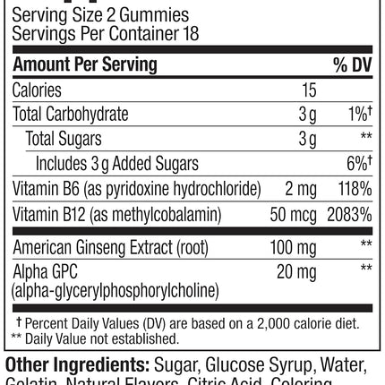 OLLY Laser Focus Gummy, 18 Day Supply (36 Gummies), Berry Tangy Tangerine, Ginseng, Alpha GPC, B Vitamins, Chewable Supplement