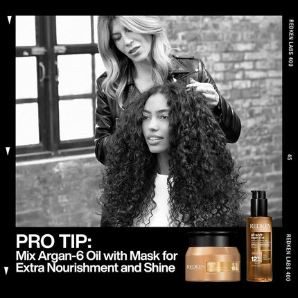 Redken All Soft All-In Mask, Deep Conditioning Hair Treatment for Dry and Brittle Hair, Delivers Up to 12x Softer Hair and 4 Days of Moisture with Argan Oil and Glycerin, 250ml