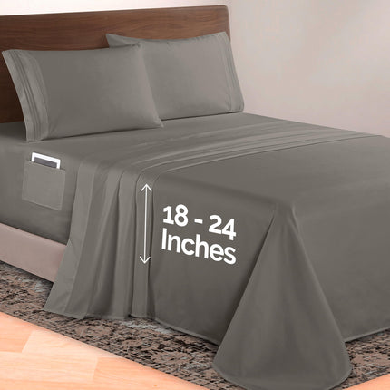 Elegant Comfort Luxurious 1500 Premium Hotel Quality Microfiber 4-Piece Sheet Set, 18-24 Inches Deep - Extra Deep Pocket Sheets - Ultra Soft 4PC Deep Pocket Sheets, King, Gray
