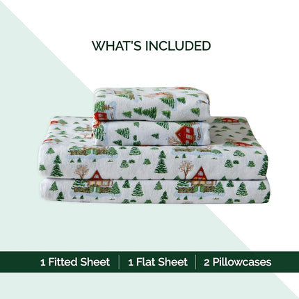 Elegant Comfort Ultra Soft 4-Piece 100% Turkish Cotton Flannel Sheet Set - Holiday Christmas Flannel Sheets, Warm and Cozy Premium Quality, Deep Pocket Fitted Sheet- Full, Cozy Lodge