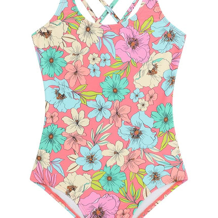 Kanu Surf Girls' Reese UPF 50 Beach Sport Criss-Cross One Piece Swimsuit, Tina Coral, 10