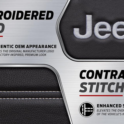 Plasticolor 008631R01 Black Jeep Logo Seat Cover with Embroidered High Contrast Stitching 3-Piece Sideless Style, Single