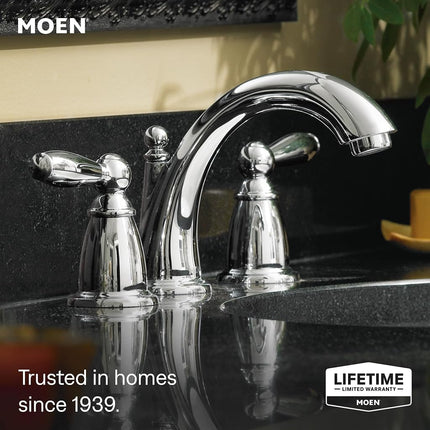 Moen Brantford Chrome Two-Handle High Arc Widespread Bathroom Sink Faucet for 3-Hole Setups with Valve Included, TV6620