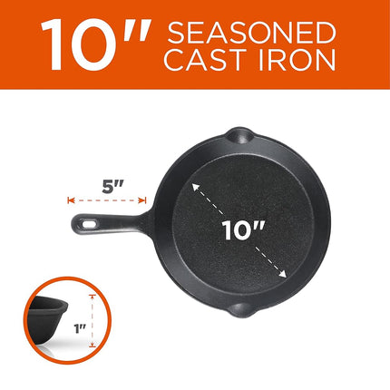 Cast Iron Skillet Pan 3-Piece Set ? Round Cast Iron Skillet 8 inch 10 inch and 12 inch Pre-Seasoned Cast Iron Cookware by Commercial Chef