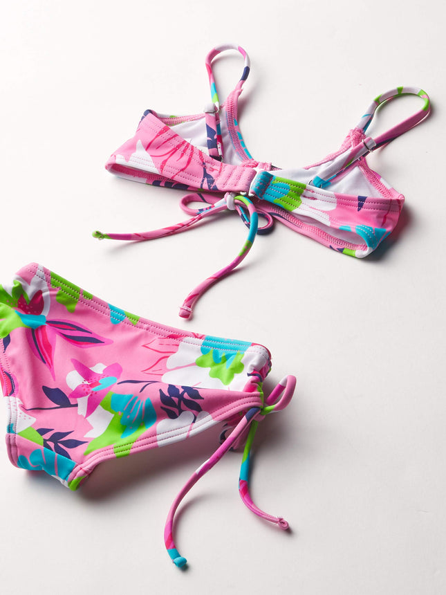 Kanu Surf Girls' Willow V-Neck Bikini Beach Sport 2-Piece Swimsuits, Tropical Dance Pink, 7