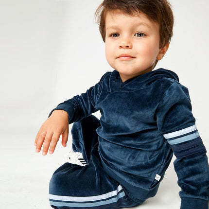 HonestBaby Ensemble hoodie pull en velours, sweat zippé et jogging bébé, tout-petit, garçons, filles, unisexe, bleu à rayures, 12 mois, bleu à rayures, 12 mois