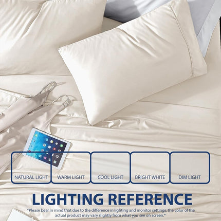 Cathay Home Essentials Ultra Soft Hypoallergenic Wrinkle Resistant Double Brushed Microfiber Bedding Sheet Set, Coconut Milk, Full