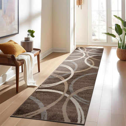 Rugshop Modern Wavy Circles Desing Runner Rug 2' x 7' 2" Brown