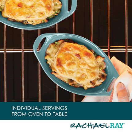 Rachael Ray Set de Cerámica para Gratinar, Ovalado, Dos de 12 onzas, Azul Agave