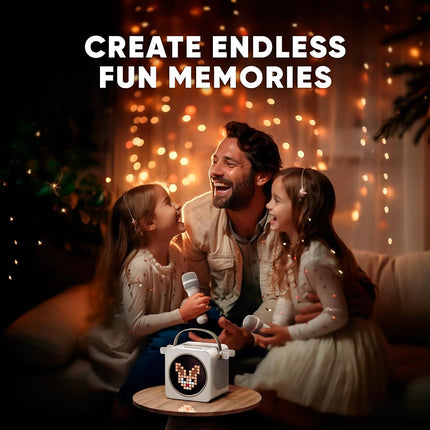 MASINGO Portable Mini Karaoke Machine for Kids and Adults with Dual Wireless Bluetooth Microphones, Animated LED Display, USB/Aux/MicroSD, Voice Effects, Fun Karaoke Toy for Girls and Boys, Animato S1