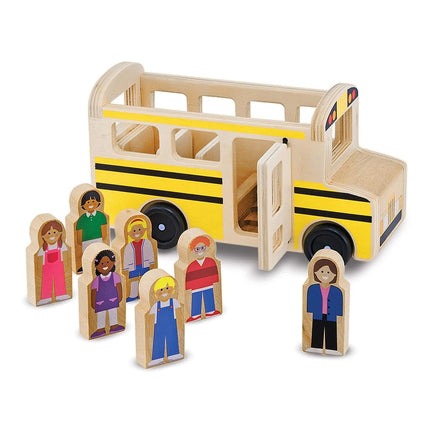 Melissa & Doug Wooden School Bus (Classic Toy Play Set, 7 Play Figures)