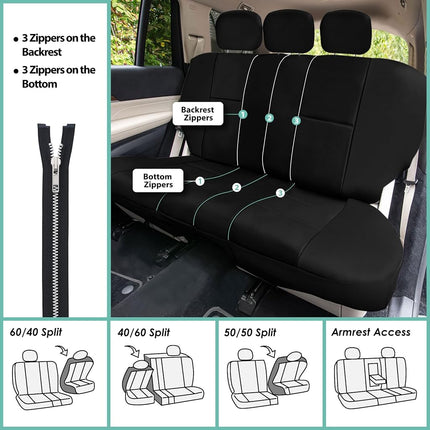 FH Group PU Leather Seat Covers Airbag Compatible & Rear Split W. 5 Headrests