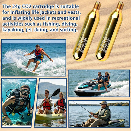 4 Pack 24g 1/2" CO2 Reset Cylinder Replacement Thread CO2 Cartridges for Inflatable Jackets, Life Jackets, Personal Flotation Belt, Accessories
