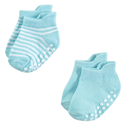 Hudson Baby Baby Girls Unisex Non-Skid No-Show Socks, Blue Tan, 4-6 Toddler, 4/6X
