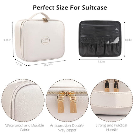 MOMIRA Travel Makeup Bag Cosmetic Bag Makeup Organizer Bag with Lighted Mirror, Adjustable Brightness in 3 Color Scenarios, Waterproof Makeup Train Case - Khaki