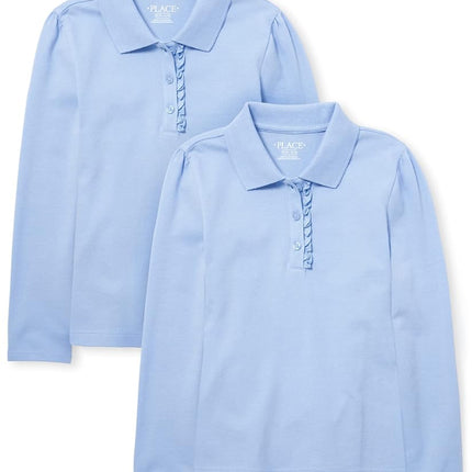The Children's Place Girls' Uniform Long Sleeve Ruffle Pique Polo 2-Pack Daybreak XXL (16)