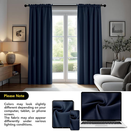 Deconovo Blackout Curtains Panels for Bedroom - Thermal Insulated Rod Pocket Room Darkening Drapes, Noise-Reducing Curtains, 38W x 72L Inch, Navy Blue, 2 Panels