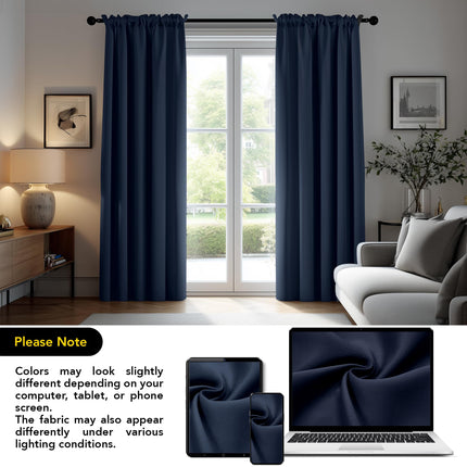 Deconovo Blackout Curtains Panels for Bedroom - Thermal Insulated Rod Pocket Room Darkening Drapes, Noise-Reducing Curtains, 38W x 72L Inch, Navy Blue, 2 Panels