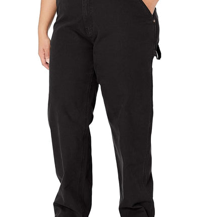 Dickies Women's Plus Size Relaxed Straight Carpenter Duck Pant Work Utility, Rinsed Black, 22