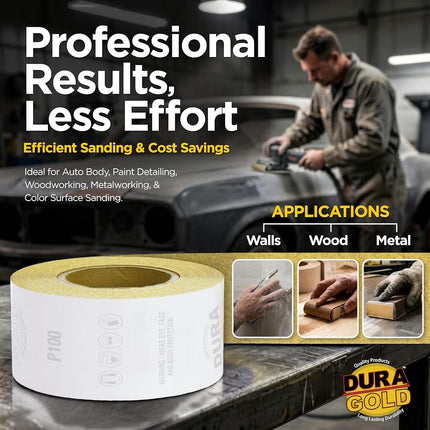 Dura-Gold - Premium - 100 Grit Gold - Longboard Continuous Roll 20 Yards Long by 2-3/4" Wide PSA Self Adhesive Stickyback Longboard Sandpaper for Automotive and Woodworking