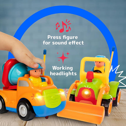 Prextex 2-Pack RC Cartoon Cars: Remote Control Cars for Kids Age 2-3 - Kids Remote Control Truck and Tractor Car Toys for Boys - Ideal Stocking Fillers for Toddlers Age 2-3