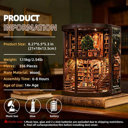 Book Nook Kits for Adults - CRIOLPO DIY Miniature House 3D Wooden Puzzle with Sensor LED Light - Bookshelf Decor Bookend Craft Kit for Teens