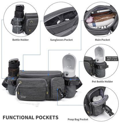 TUDEQU Large Fanny Pack with Water Bottle Holders, Dog Walking Waist Pack, Hiking Waist Pack, Men's Waist Bag