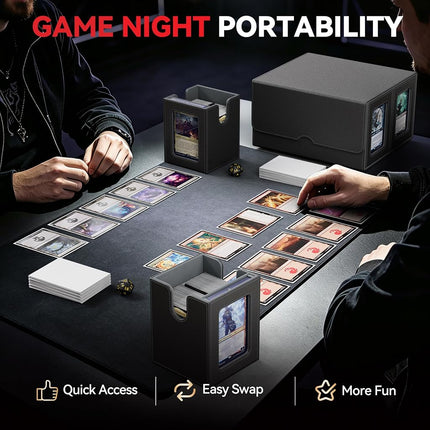 Kabinka Deck Box for MTG Commander Display, 5 in 1 Trading Card Storage Box Fits 400+ Double-sleeved Cards, Removable Deck Case for TCG/Sports Cards with Dice Tray, 4 Magnetic Card Holders (Black)