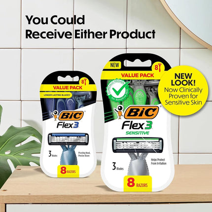 BIC Flex 3 Triple Blade Disposable Razor for Men, 8-Count