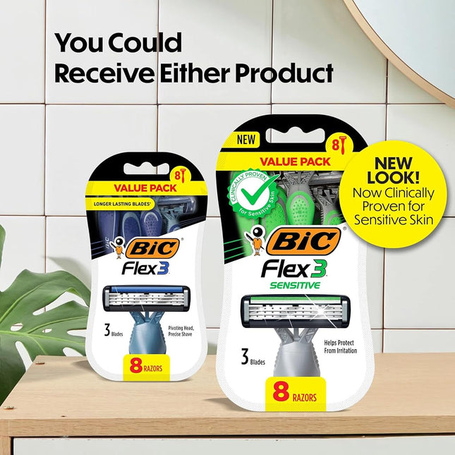 BIC Flex 3 Triple Blade Disposable Razor for Men, 8-Count