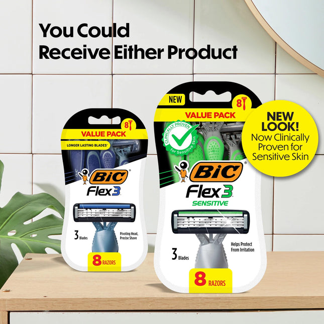 BIC Flex 3 Rasoir jetable triple lame pour hommes, paquet de 8