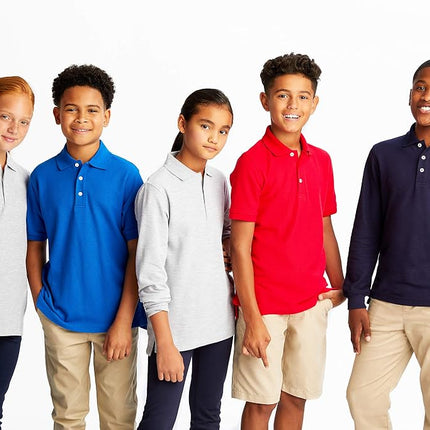 French Toast Boys' Short Sleeve Pique Polo, Black, Medium/10/12/ Husky