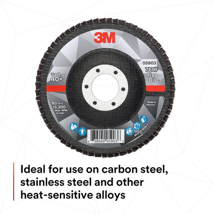 3M Flap Disc 769F, T27, High Performance Abrasive, Ceramic Precision-Shaped Grain, 40+, 4 1/2 in x 7/8 in 10 Count(Pack of 1)