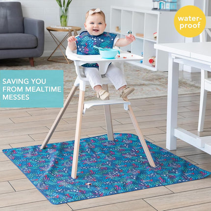 Bumkins Baby Splat Mat for Under High Chair, Babies Toddlers Eating Mess Mat, Waterproof Reusable Cloth for Arts and Crafts, Playtime Mat for Kids, Floors or Tables, Fabric 42inx42in, Jungle Blue
