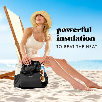 Sac à déjeuner à cordon Fit & Fresh Cromwell pour femmes, ensemble complet de déjeuner avec 2 contenants, résistant aux taches, étanche, essentiel pour la rentrée scolaire, boîte à lunch pour enseignant, noir