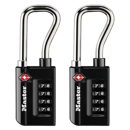 Master Lock 4696T Set Your Own Resettable Numeric Combination TSA Accepted Luggage Lock, with Extended Reach Shackle, 1-5/16" Wide Body, 1/4" Diameter Shackle, 2 Pack