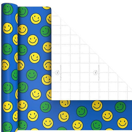 Hallmark Image Arts Birthday Wrapping Paper Mini Rolls, 3-Pack (Blue Stripes, Solid Green, Smiley Faces) for Kids Parties, Graduations, Father's Day, Easter, Any Occasion - 27 Sq. Ft. Total