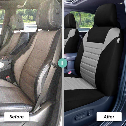 FH Group Car Seat Covers Front Set Premium 3D Air Mesh - Low Back Car Seats with Removable Headrest,Universal Fit,Automotive Seat Cover,Airbag Compatible Car Seat Cover for SUV,Sedan,Van Gray