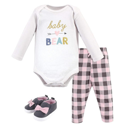 Hudson Baby Conjunto de body, pantalón y zapatos de algodón, oso bebé, niña, 9-12 meses