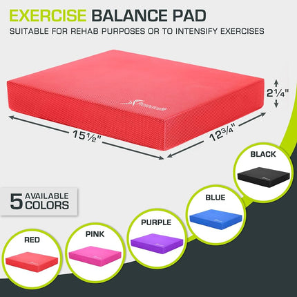 ProsourceFit Exercise Balance Pad – Non-Slip Cushioned Foam Mat & Knee Pad for Fitness and Stability Training, Yoga, Physical Therapy 15.5”x12.75”, Red, Red - L - (15.5" x 12.75")