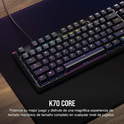 CORSAIR K70 CORE RGB Mechanical Wired Gaming Keyboard with Palmrest – Pre-Lubed MLX Red Linear Switches, SOCD, ABS Double-Shot Keycaps, Sound Dampening, Media Control Dial, QWERTY NA – Black