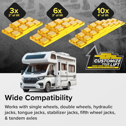 Camco Camper/RV Leveling Blocks | Features Interlocking Nested Design & Storage Bag for RV Storage and Organization | Each Leveling Block Measures 8.5" x 8.5" x 1" | 10-Pack, Design May Vary (44510)