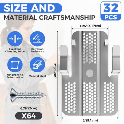 HEIWUKONG 32 Pack Drywall Repair Clip, Drywall Clips Repair with 64 Screws Fits 1/2" and 5/8" Panels, Stainless Steel Drywall Fastener Repair Clips Kit for DIY Damaged Walls Repairing