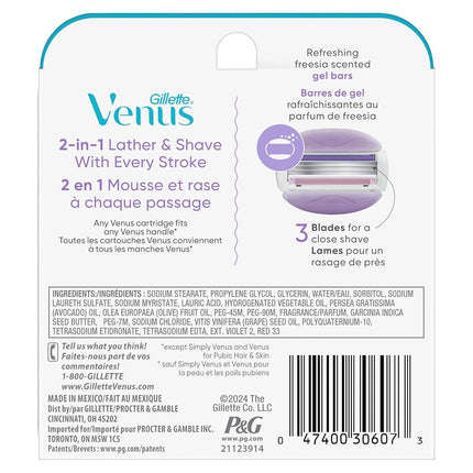 Gillette Venus ComfortGlide Freesia Women's Razor Refills, 6 Refill Cartridges, Fits Venus Reusable Razor Handles, 3-Bladed with Built-in Shave Gel Bars