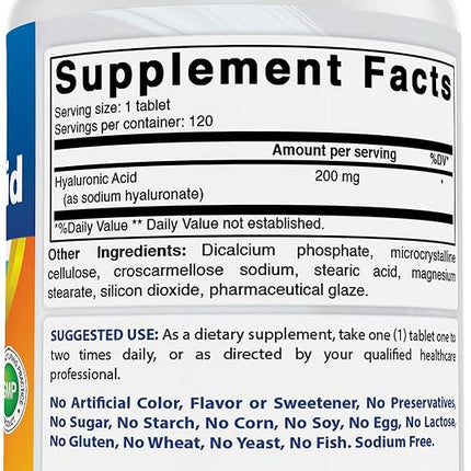 Best Naturals Hyaluronic Acid 200 mg 120 Tablets (Non-GMO, Gluten Free) - Promotes Youthful Healthy Skin & Healthy Joint Function (120 Count (Pack of 2))
