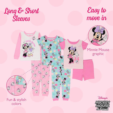 Disney Girls' Frozen Minnie Princess 6-Piece Snug Fit Cotton Pajamas, Unicorn Dreams, 3T