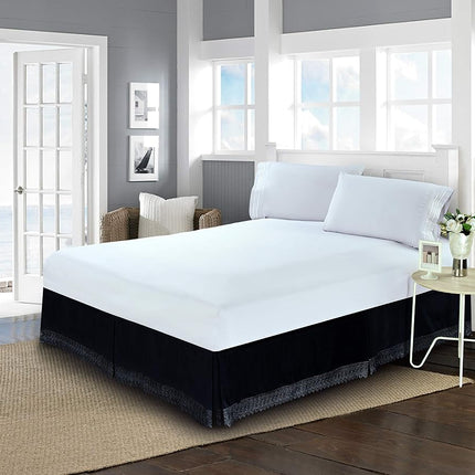 Elegant Comfort ™ Silky-Soft Luxury Lace Fringe Dust Ruffle/Bed Skirt Microfiber Platform Wrinkle and Fade Resistant with 15inch Drop